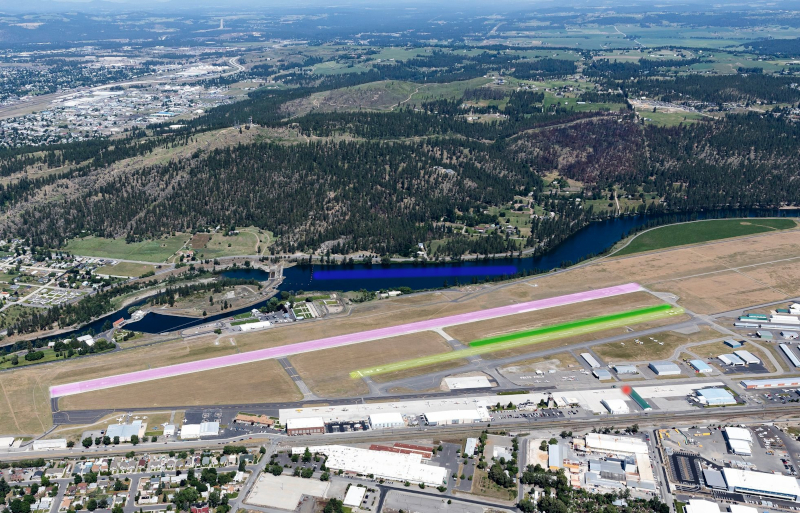 4 runways; hangar at red dot